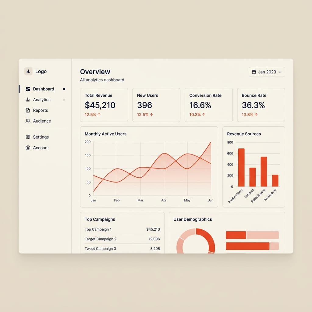 Premium AI dashboard interface showing growth metrics and trajectory